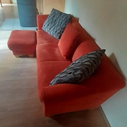 Sofa, 3-Sitzer und Hocker, hochwertiger Stoffbezug, orange 1